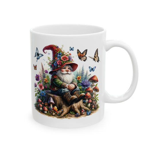 Gnome Coffee Mug - Whimsical Floral Art, Cottagecore, 11oz and 15 oz sizes - Unique Gift for Fantasy Lovers