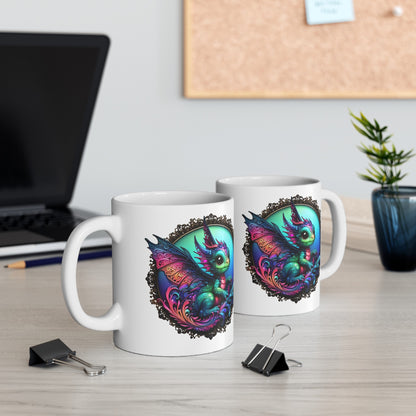 Baby Dragon Coffee Mug - Colorful Fantasy Art Cup, 11oz and 15 oz sizes - Perfect Gift for Dragon Lovers