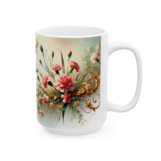 Birth Flower Mug, January - Carnation, Emblem of Love and Admiration