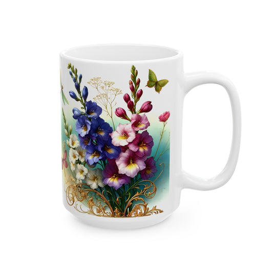 Birth Flower Mug, July - Larkspur, Spirit of Levity