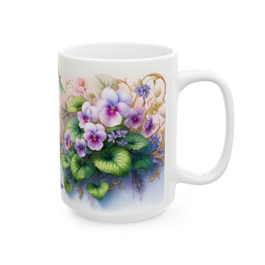 Birth Flower Mug, February - Violet, Symbol of Faithfulness