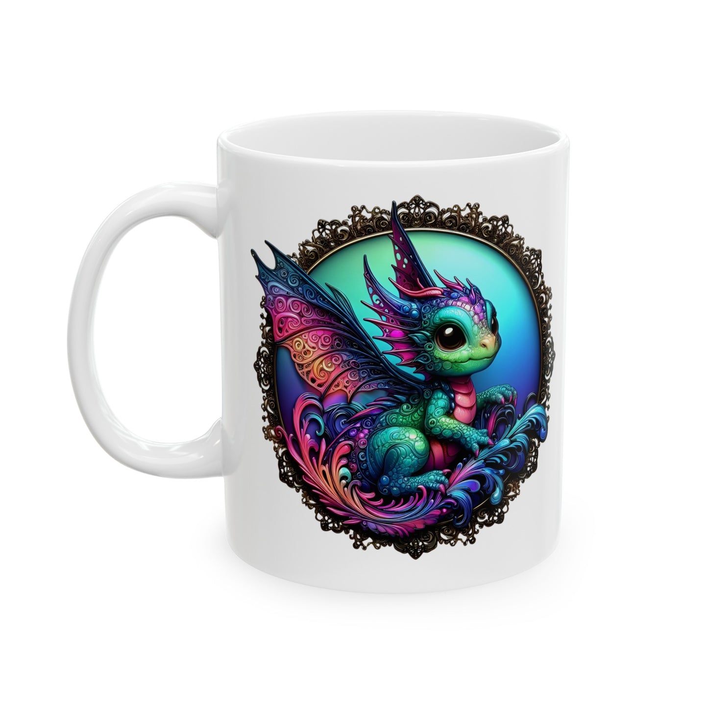 Baby Dragon Coffee Mug - Colorful Fantasy Art Cup, 11oz and 15 oz sizes - Perfect Gift for Dragon Lovers