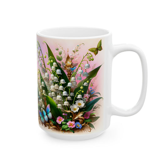 Birth Flower Mug, May - Lily of the Valley, Return to Happiness