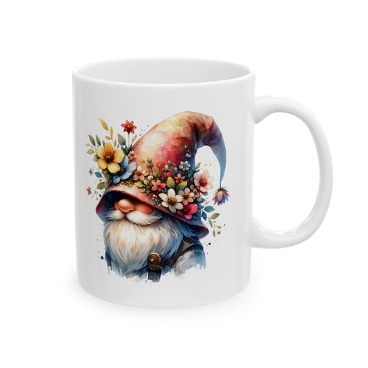 Gnome Garden Coffee Mug - Whimsical Floral Art, Cottagecore, 11oz and 15 oz sizes - Unique Gift for Fantasy Lovers